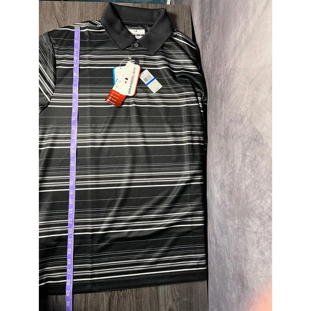 Grand Slam Airflow Striped Golf Polo NWT Black Gray Men's XL Performance - Picture 8 of 8